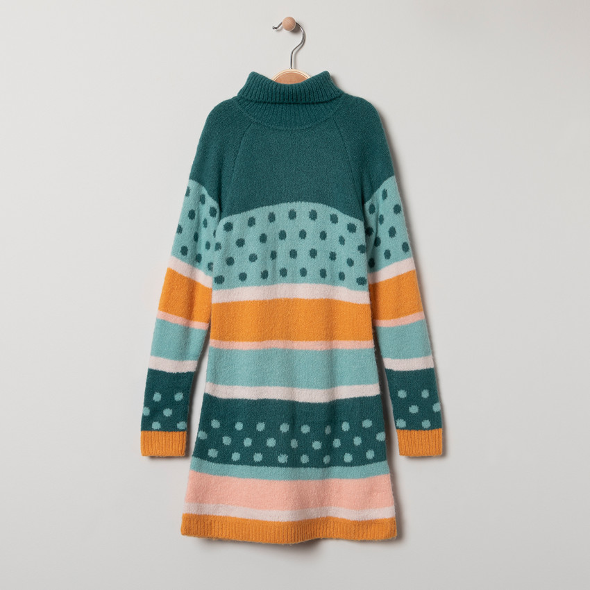 Robe tricot manches longues à motifs jacquard 