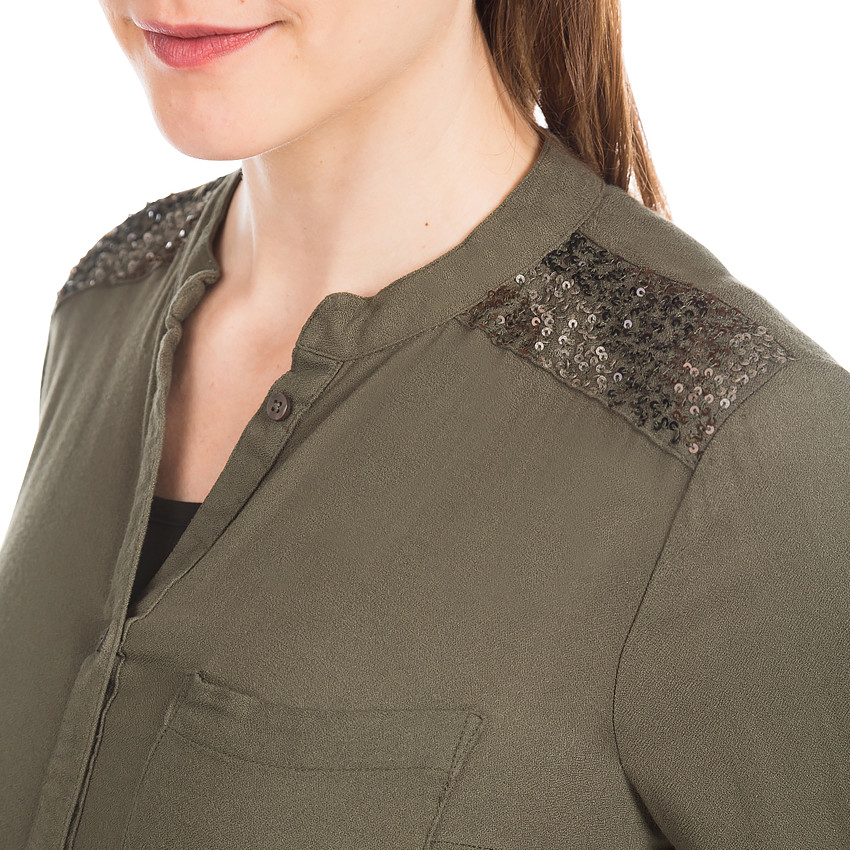 Πουκάμισο Με Μακριά Μανίκια, Γιακά Mao Και Πούλιες 