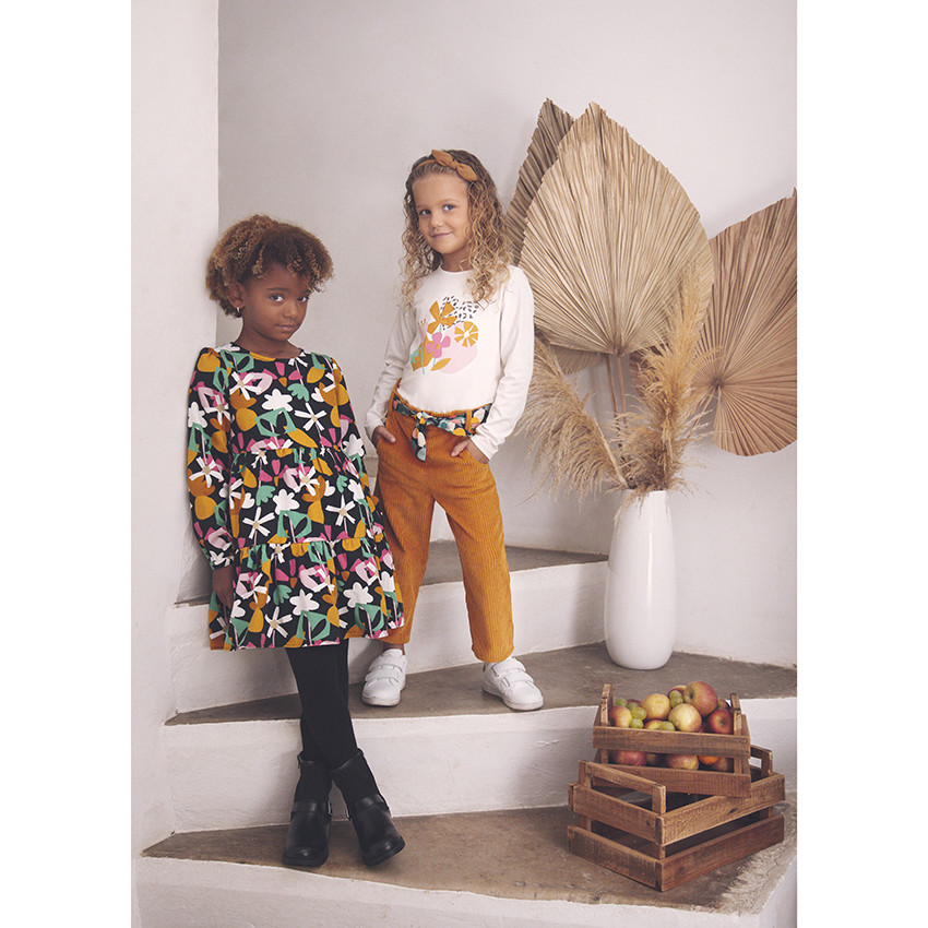 Φόρεμα μακρυμάνικο με σχέδιο λουλούδια για κορίτσι 