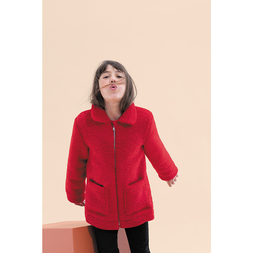 Παιδικά - Κόκκινη ζακέτα από sherpa με φερμουάρ και επένδυση από sherpa 