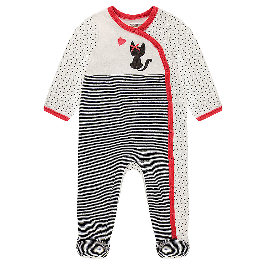 Φορμάκι ύπνου εμπριμέ βελουτέ με στάμπα γάτα και μικρό σατινέ φιόγκο 