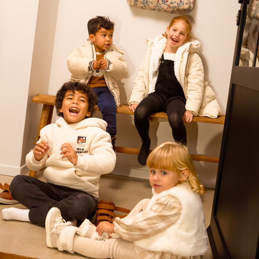 Ζακέτα με μακριά μανίκια από twill και sherpa + γιλέκο για κορίτσι 