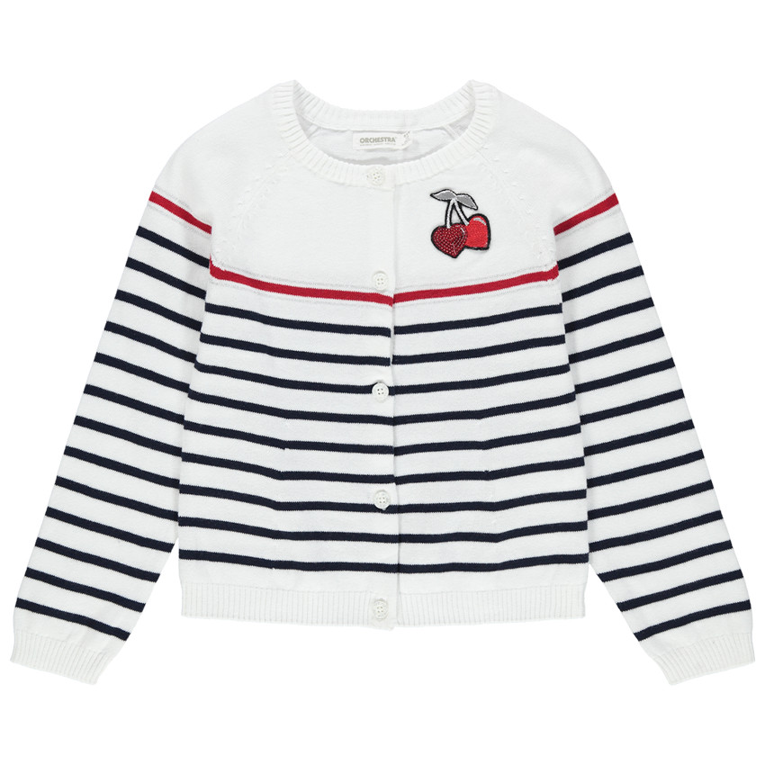 Πλεκτή ζακέτα με ζακάρ ρίγες και κερασάκια από πούλιες 