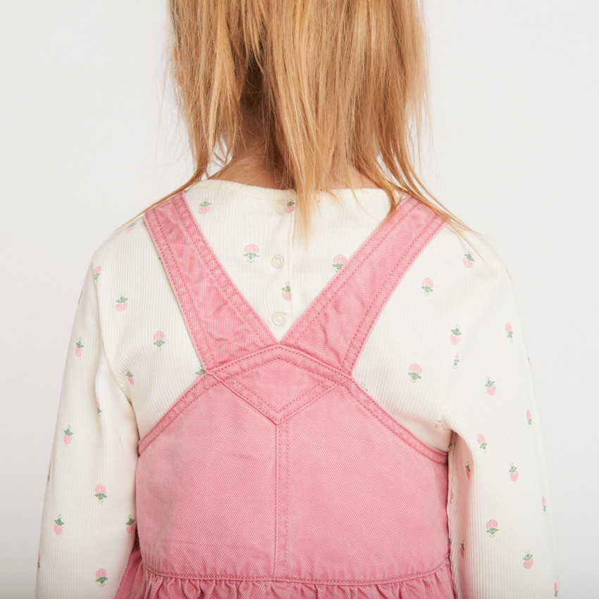 Robe salopette en toile unie pour bébé fille 