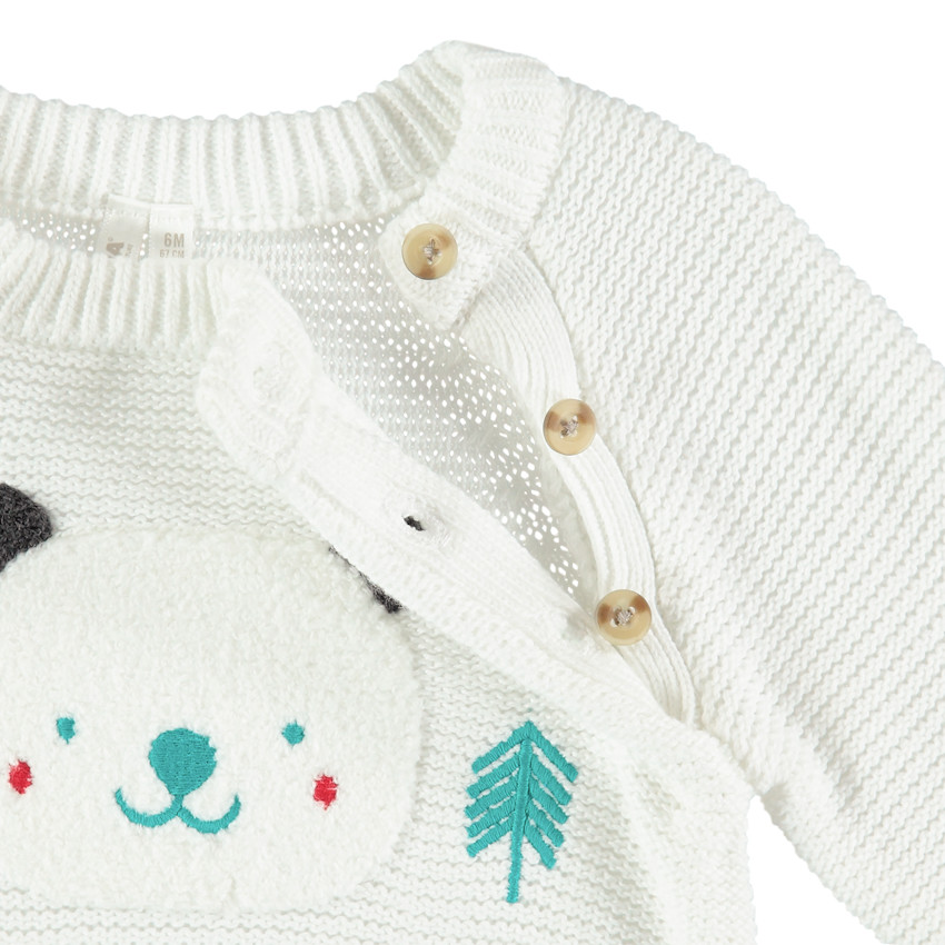 Pull en maille épaisse avec ourson en bouclette et ouverture  Additional Pull en maille épaisse avec ourson en bouclette et ouverture