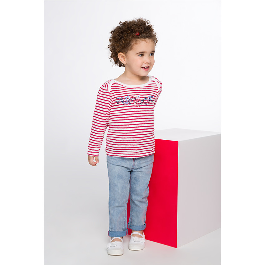 Tee-shirt manches longues rayé en jacquard effet dentelle 