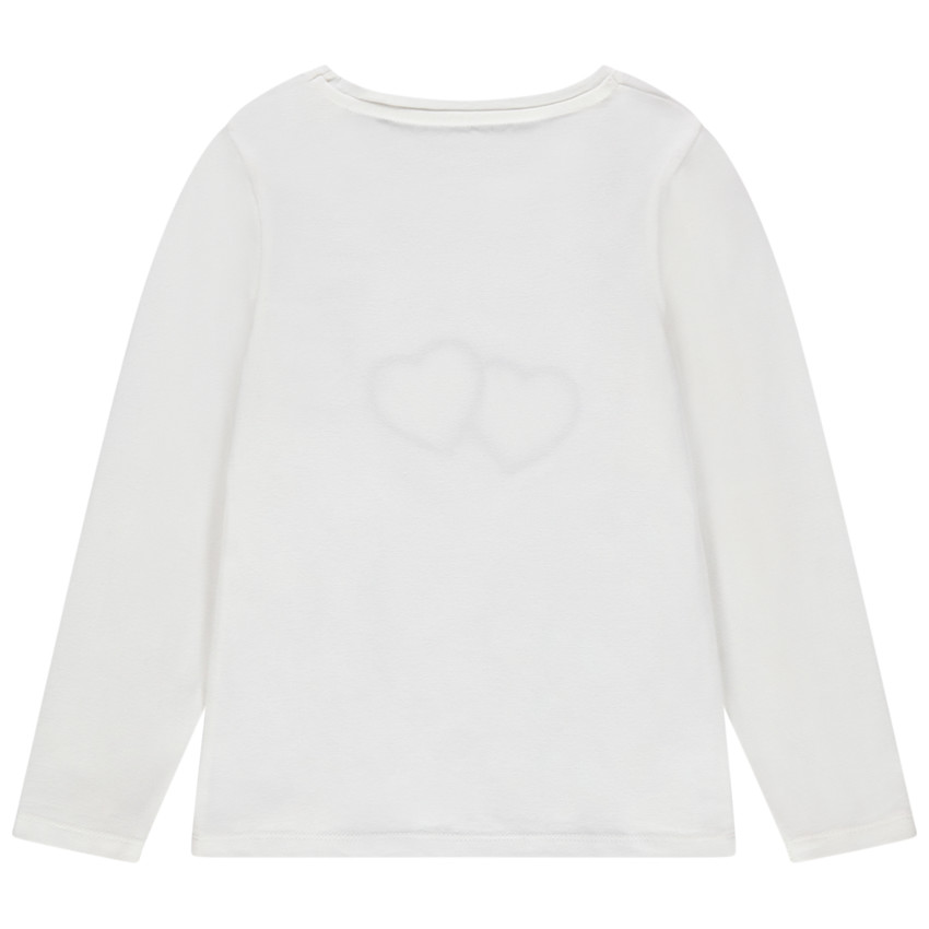 T-shirt manches longues blanc à coeurs dorés 