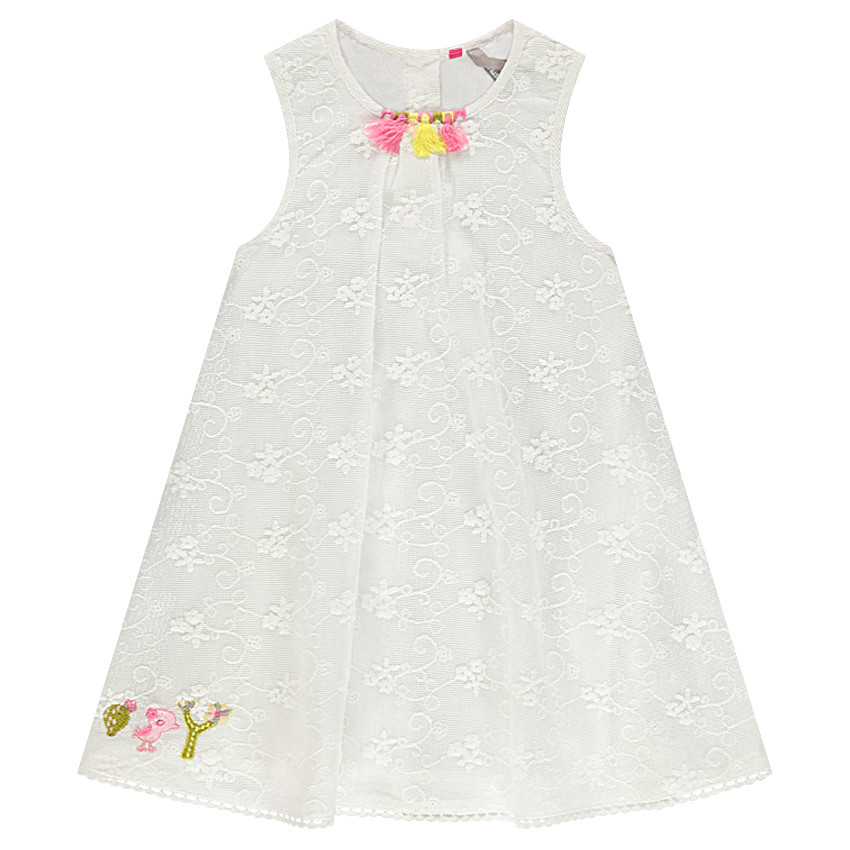 Αμάνικο φόρεμα από δαντέλα με κεντήματα και πον-πον  