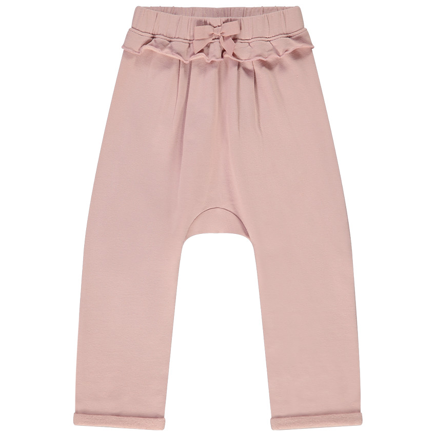 Φόρμα jogging από molleton μονόχρωμο με βολάν για bebe κορίτσι 