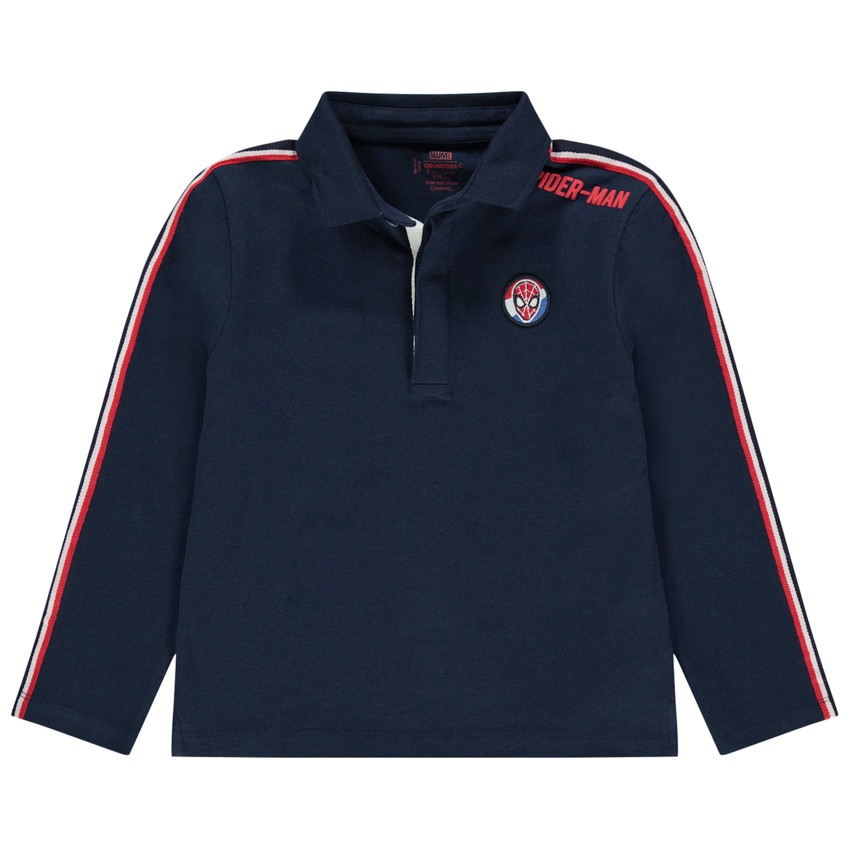 Polo manches longues à badge Spiderman et bandes contrastées 