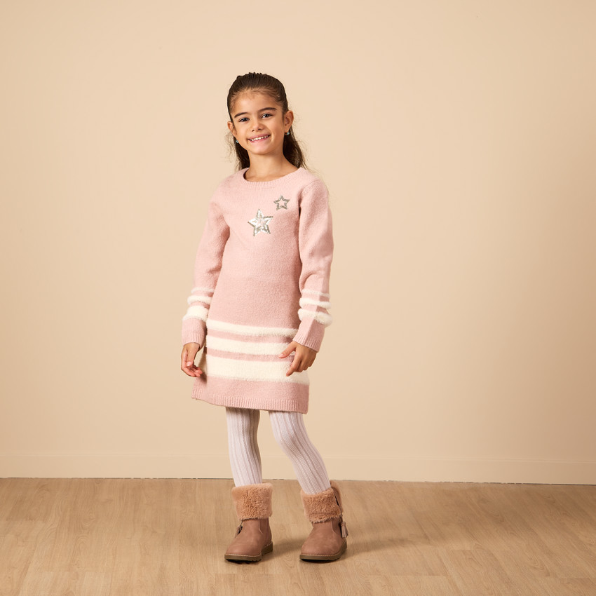 Φόρεμα πλεκτό με αστέρια από φανταχτερά στρας για κορίτσι 