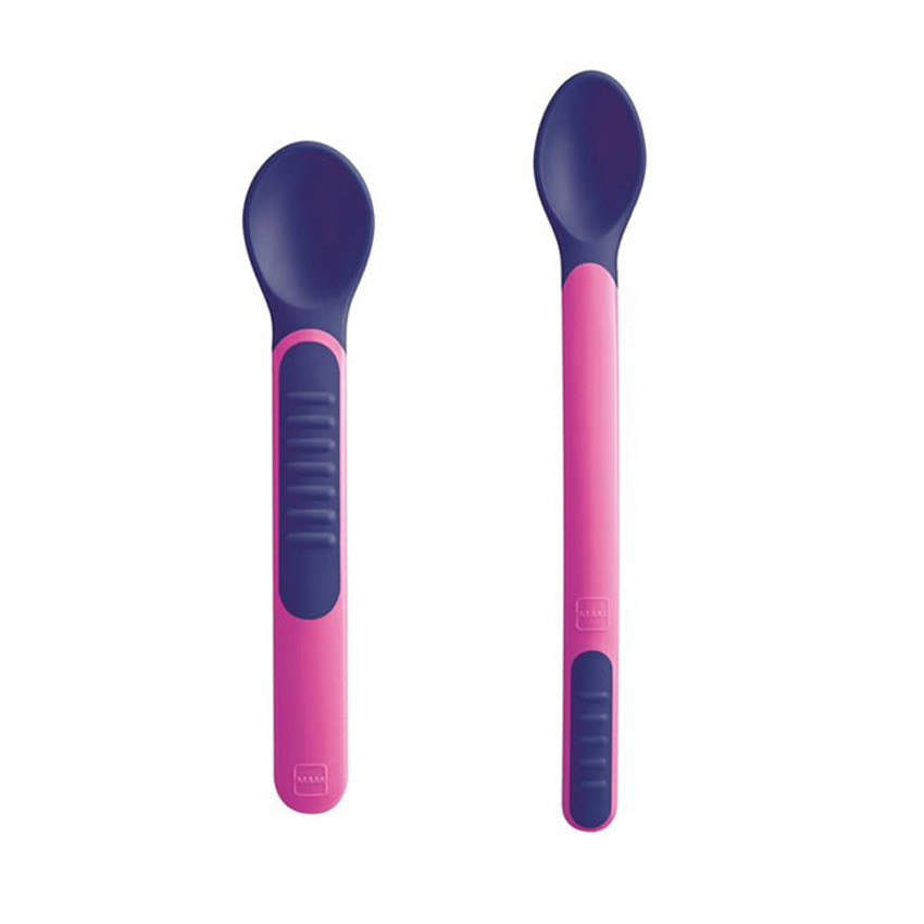 Mam Heat Spoons & Cover X2 Θερμοευαίσθητα Κουταλάκια Mε Θήκη 6+ Mηνών Ροζ 2 τεμάχια 