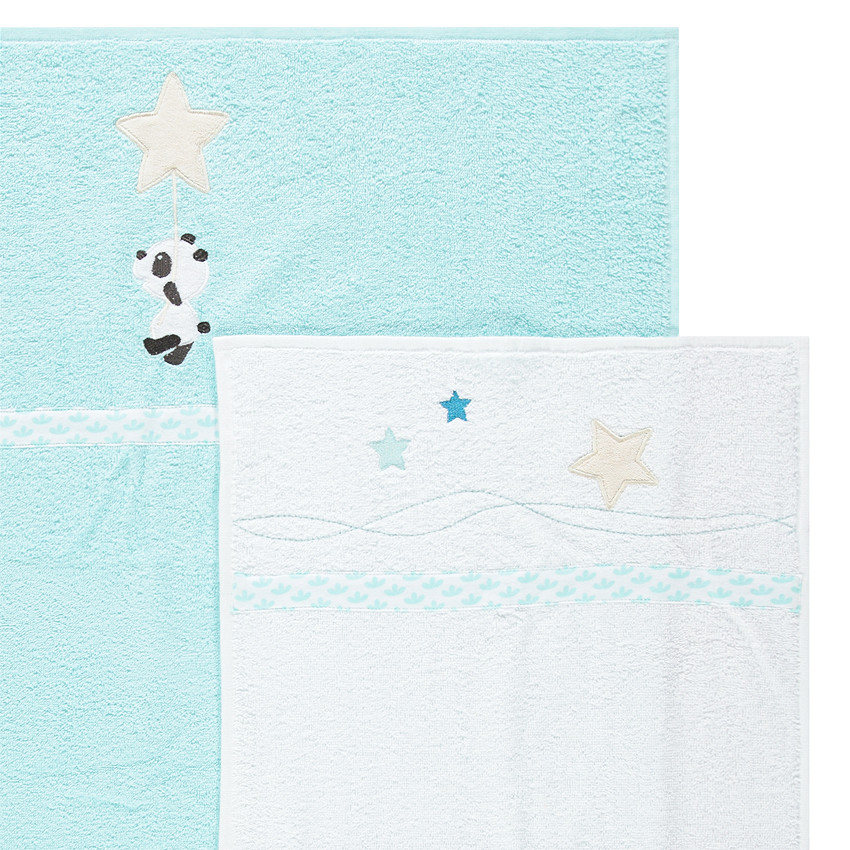 Σετ με 2 πετσέτες, σε 2 μεγέθη, με κεντητά αστεράκια και ένα κεντητό πάντα 