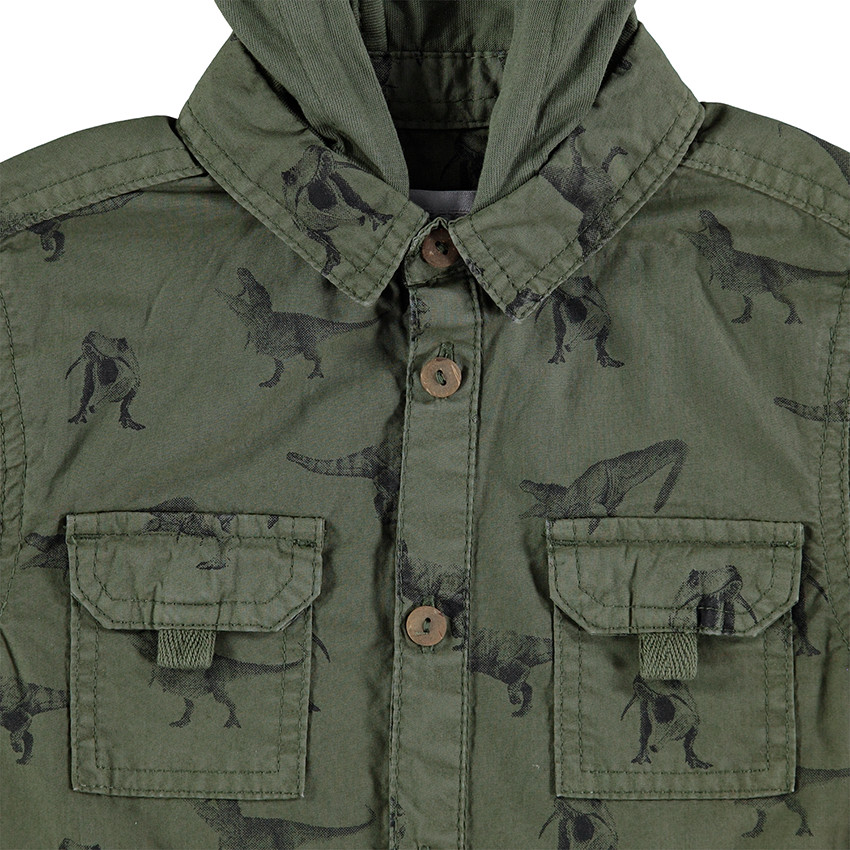 Κοντομάνικο πουκάμισο με κουκούλα και εμπριμέ μοτίβο δεινόσαυρους 