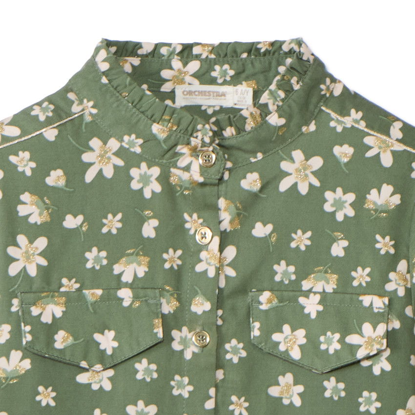 Φόρεμα μακρυμάνικο πάνινο σε στυλ πουκάμισου για κορίτσι 