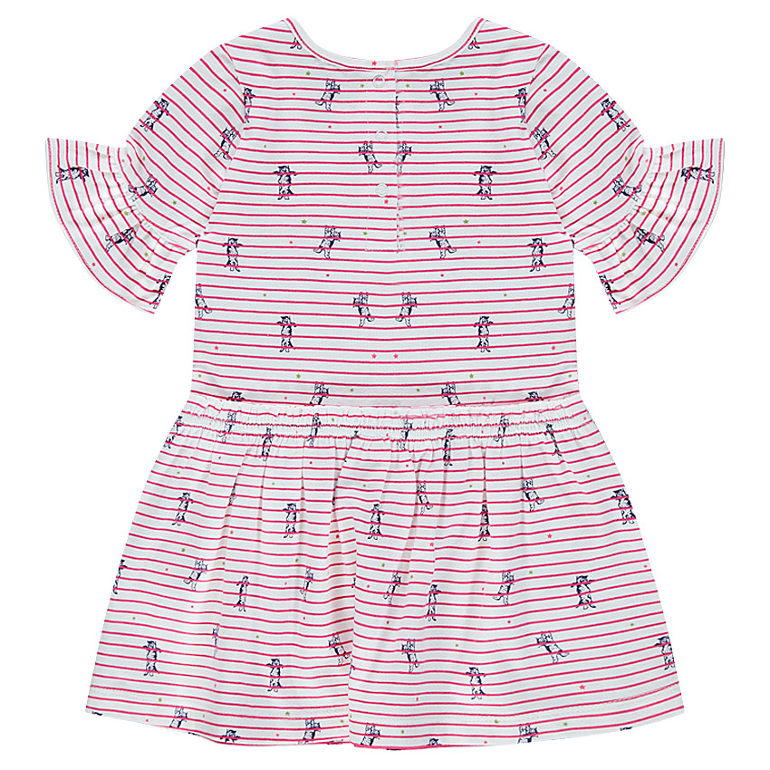 Ριγέ φόρεμα με βολάν στα μανίκια και μικρό ραμμένο φιόγκο 