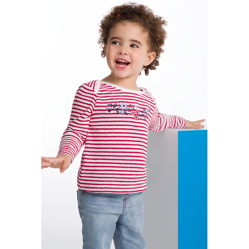 Tee-shirt manches longues rayé en jacquard effet dentelle 