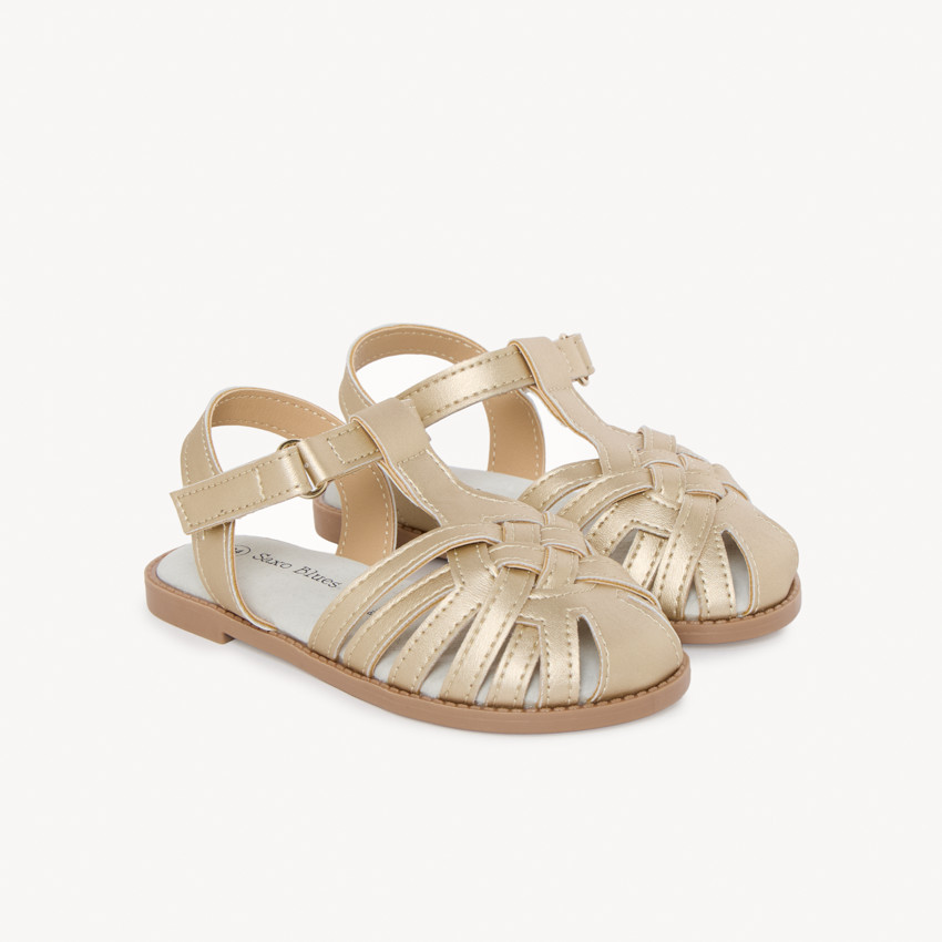 Σανδάλια από χρυσό πλεκτό δέρμα για κορίτσι 
