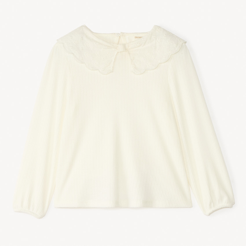 Μπλούζα με μακριά μανίκια και κολάρο Claudine από αγγλική κέντημα για κορίτσι. 