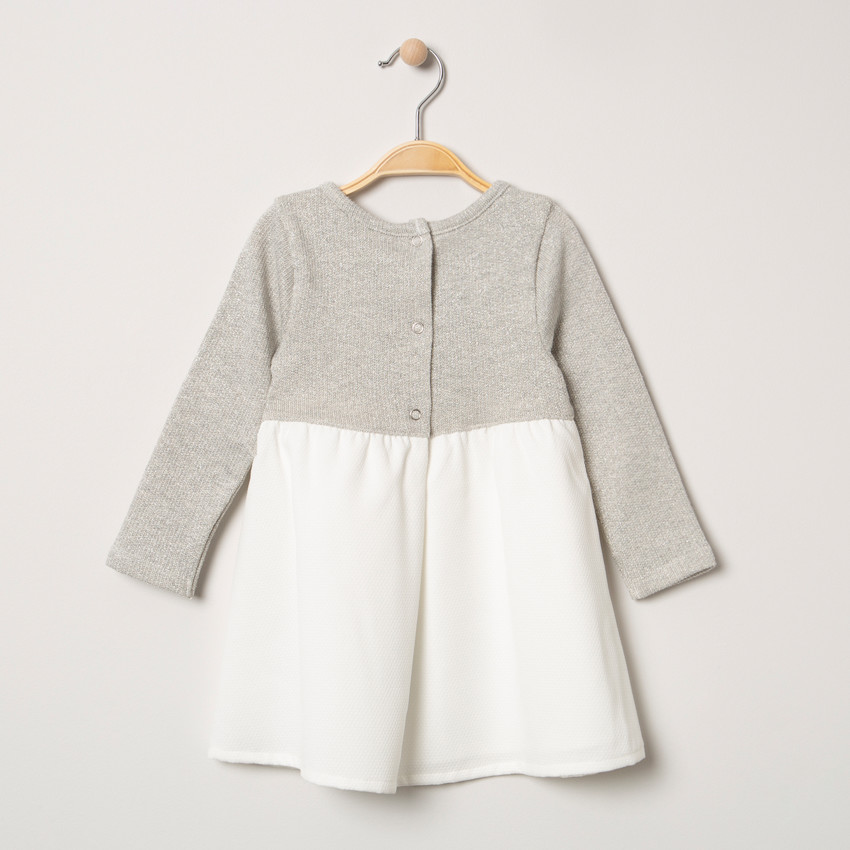 Robe manches longues bicolore à motifs fantaisie 