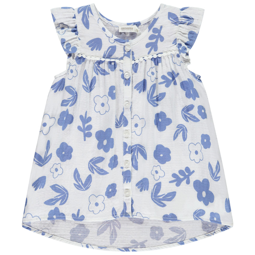 Πουκάμισο λουλουδάτο με γαζί pompon για κορίτσι 