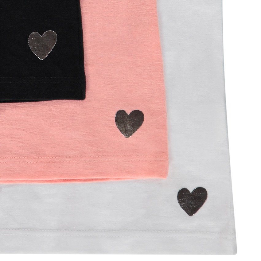 Σετ από 3 κοντομάνικα μπλουζάκια print καρδιά για κορίτσι 