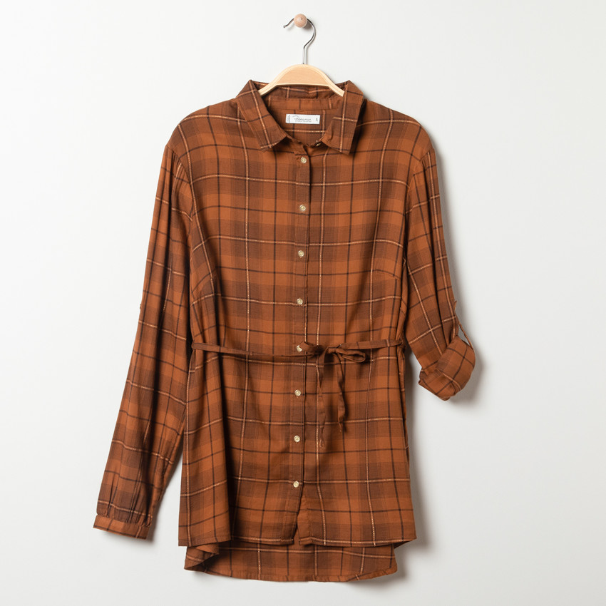 Φόρεμα Πουκάμισο καρό camel για κορίτσι 