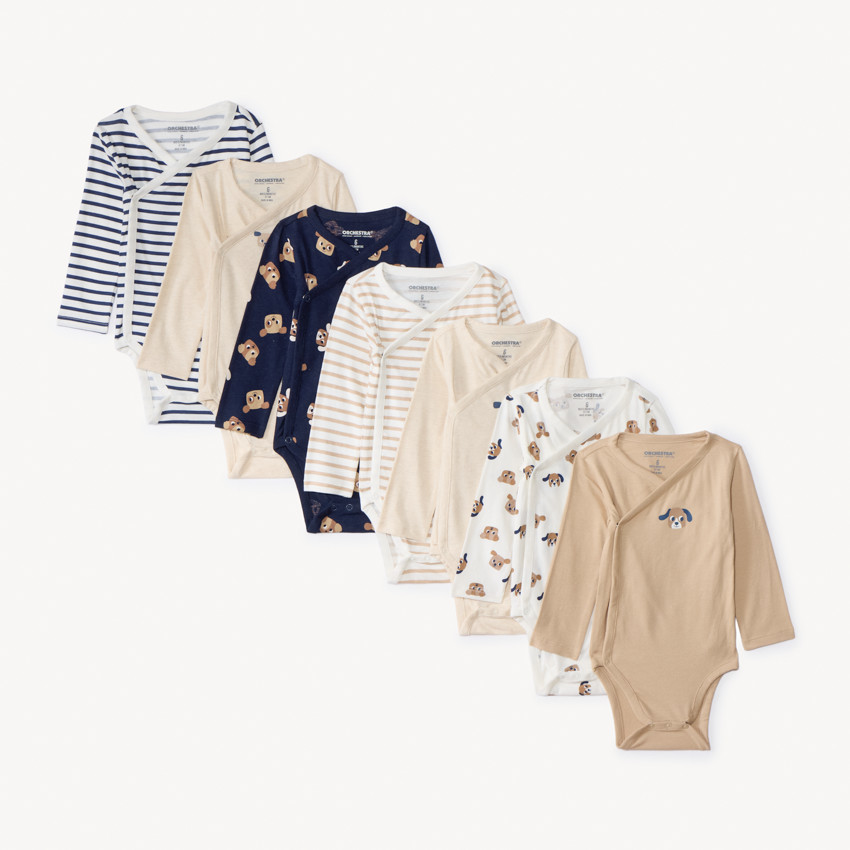 Lot de 7 bodies manches longues fantaisie pour bébé garçon avec ouvertures différentes selon l'âge 