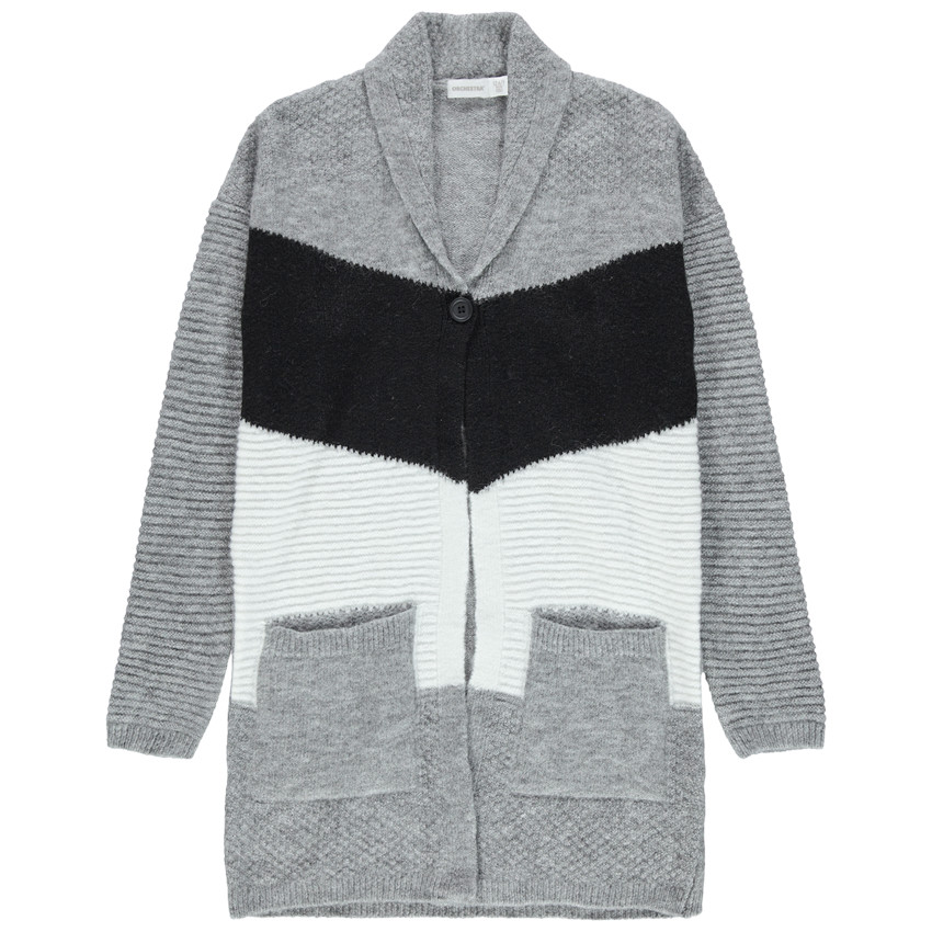 Παιδικά - Μακριά ζακέτα σε χοντρή πλέξη με εξωτερικές τσέπες 