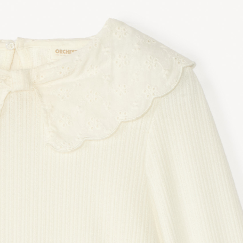 Μπλούζα με μακριά μανίκια και κολάρο Claudine από αγγλική κέντημα για κορίτσι. 