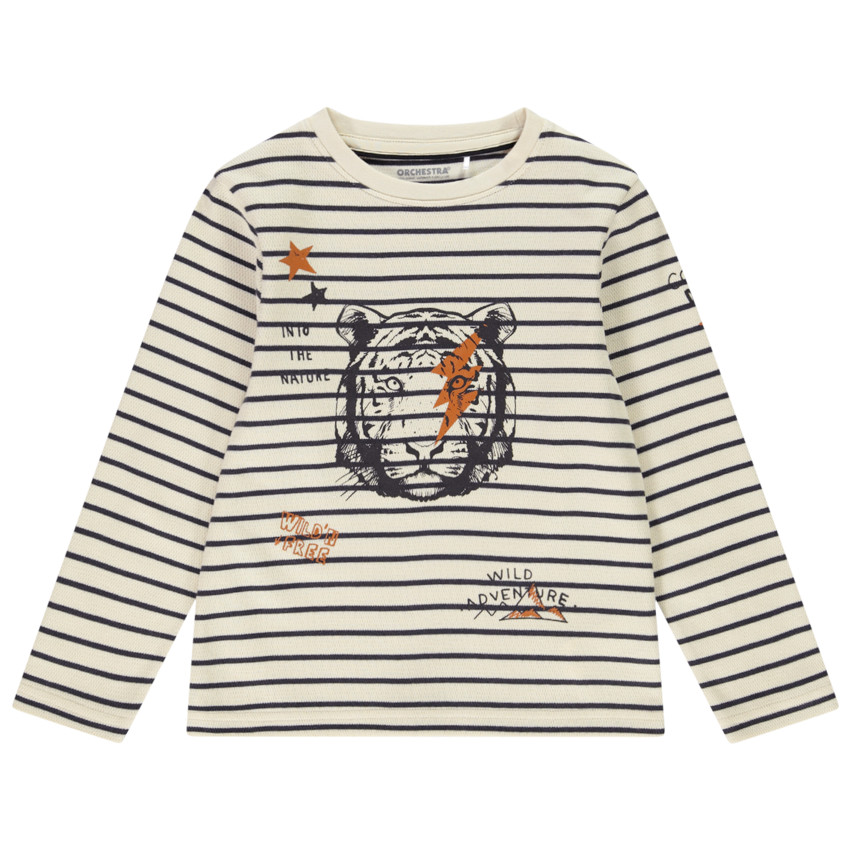 T-shirt manches longues en jersey fancy rayures et print tigre pour garçon Main T-shirt manches longues en jersey fancy rayures et print tigre pour garçon