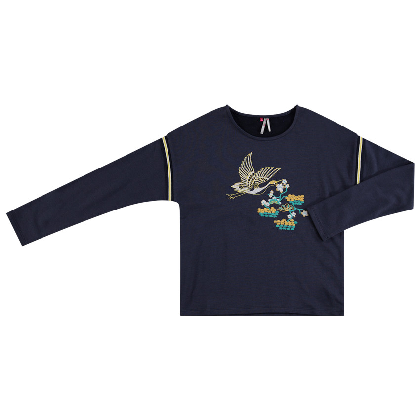 Παιδικά - Φούτερ από φανέλα με κεντημένο πουλάκι μπροστά 