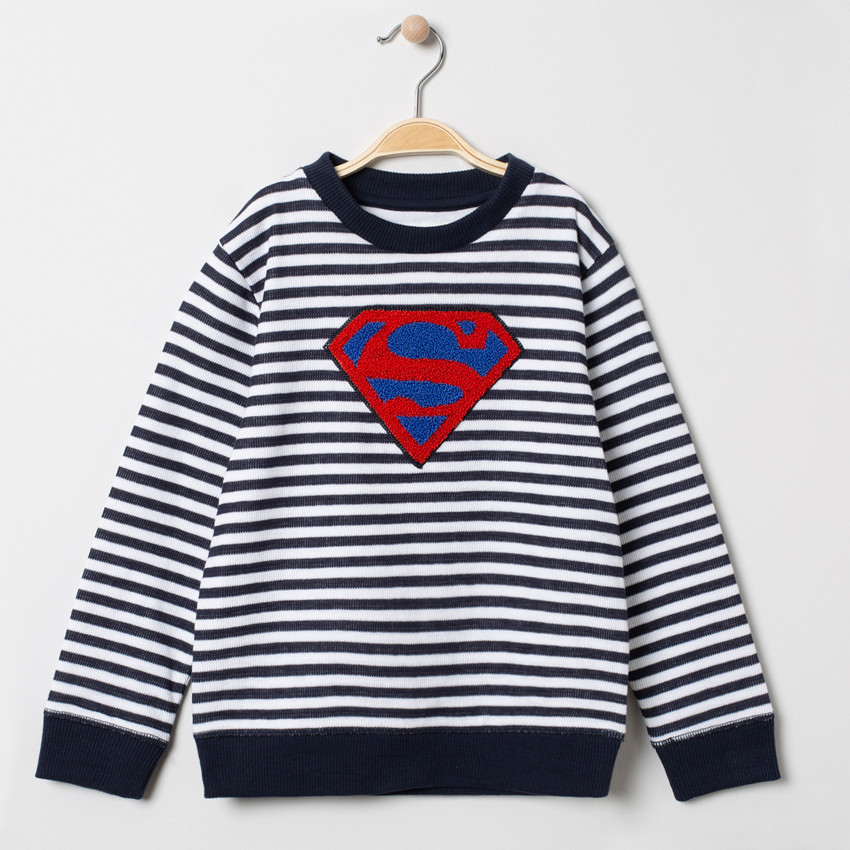 Sweat en molleton rayéà motif Superman en bouclette  Additional Sweat en molleton rayéà motif Superman en bouclette