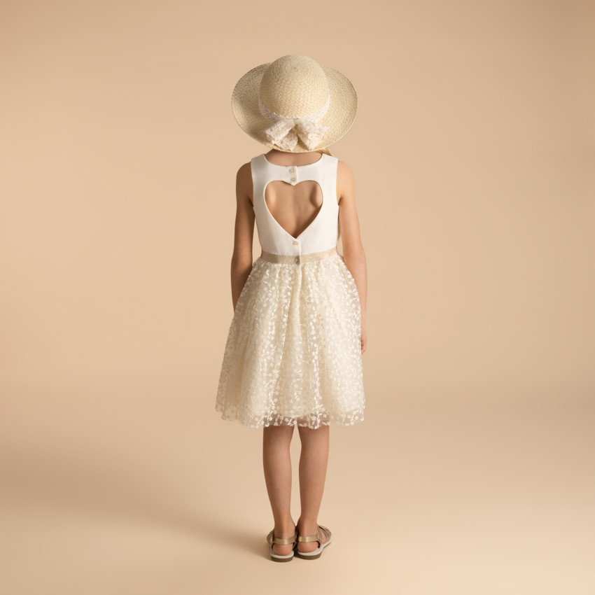 Robe de cérémonie à tulle brodé et dos ajouré cœur pour fille 