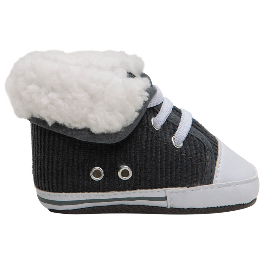 Πάνινα κοτλέ παπούτσια με ρεβέρ από συνθετική γούνα  