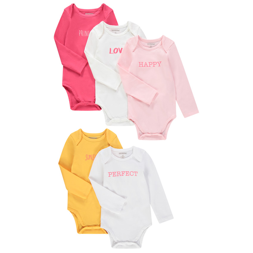 Σετ από 5 bodies μακρυμάνικα με μήνυμα σχέδιο 