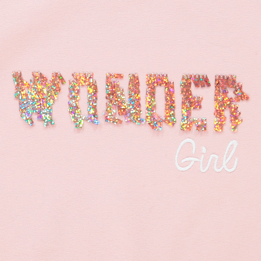 T-shirt κοντομάνικο για κόριτσι με μήνυμα ιριδίζον 