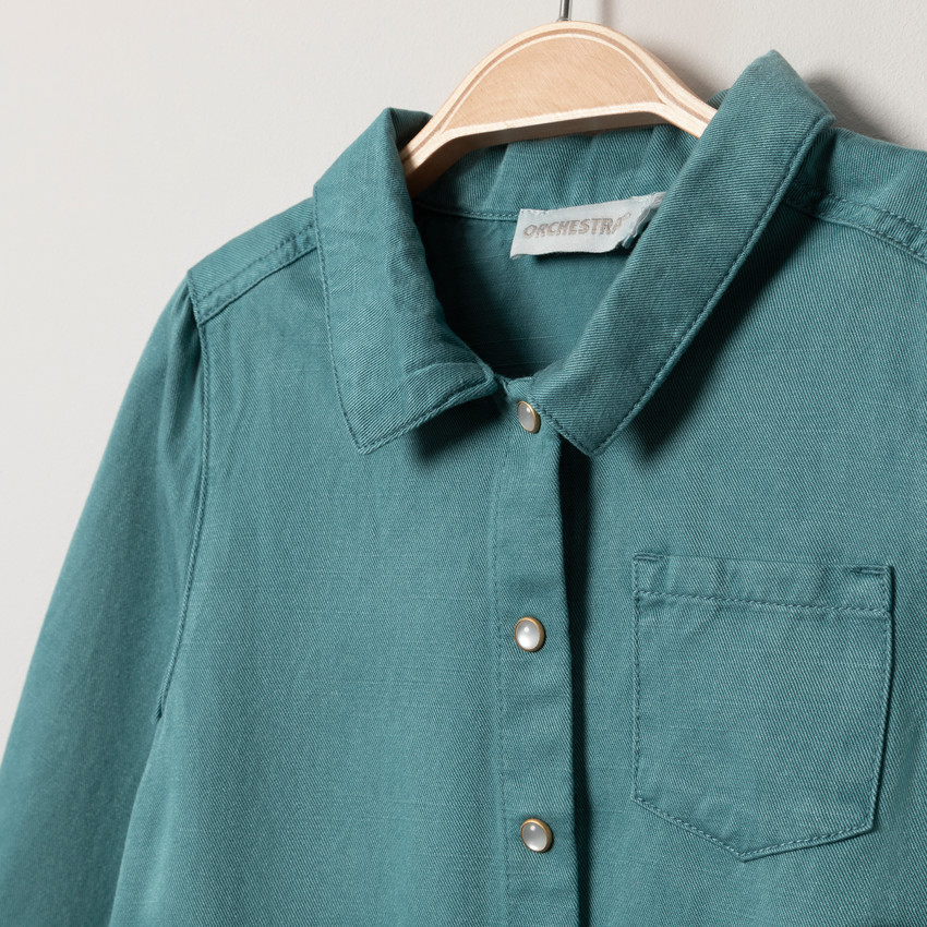 Μακρυμάνικο φόρεμα σε σχήμα πουκαμίσου με πολύχρωμα πομ-πομ στο κάτω μέρος  Additional Μακρυμάνικο φόρεμα σε σχήμα πουκαμίσου με πολύχρωμα πομ-πομ στο κάτω μέρος