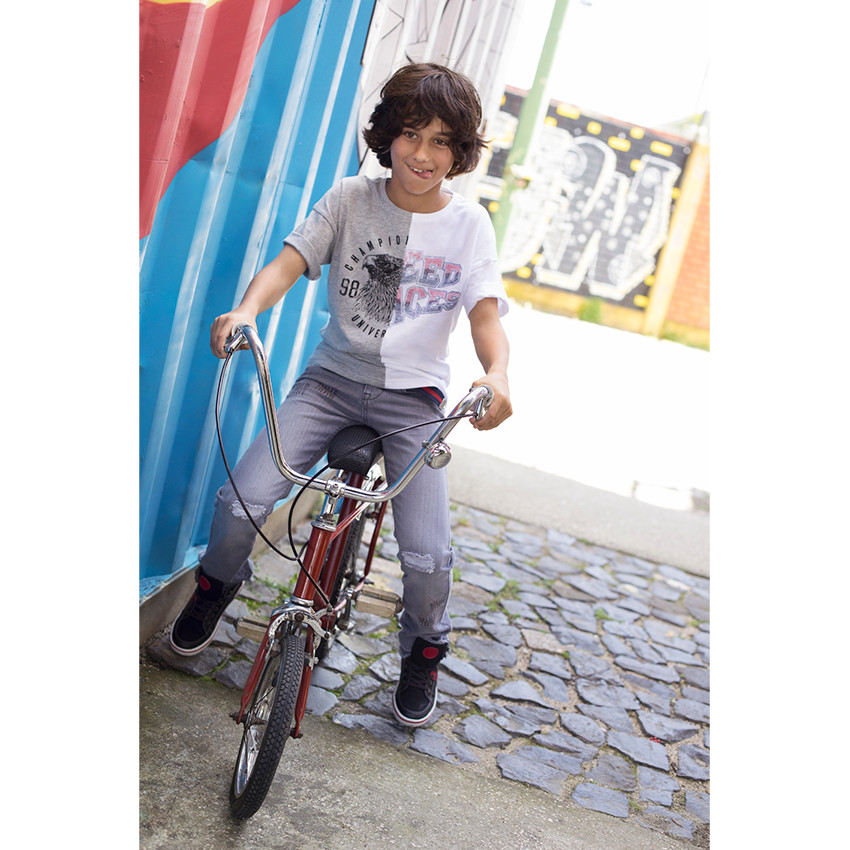 Παιδικά - Τζιν με φθαρμένη και τσαλακωμένη όψη και αφαιρούμενη ζώνη 