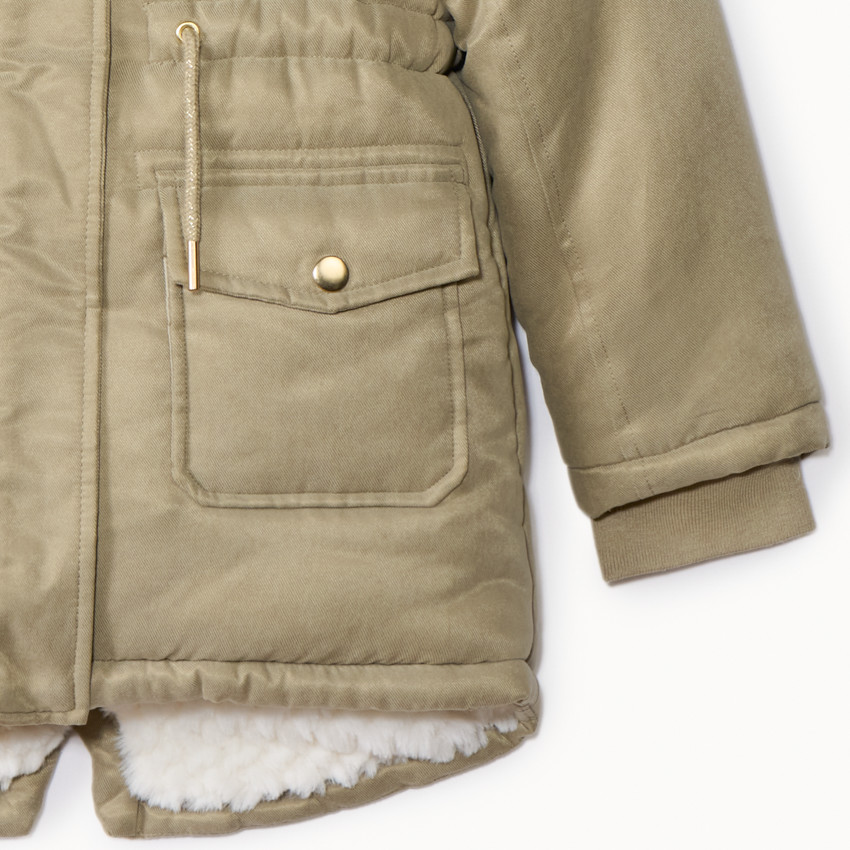 Αδιάβροχο παρκά με κουκούλα και αποσπώμενη ψεύτικη γούνα για κορίτσι 