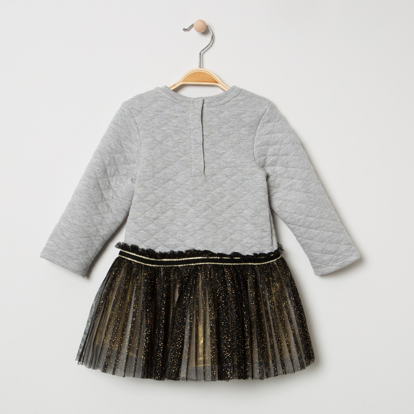 Μακρυμάνικο φόρεμα από δύο υλικά, φανέλα και πλισέ τούλι 