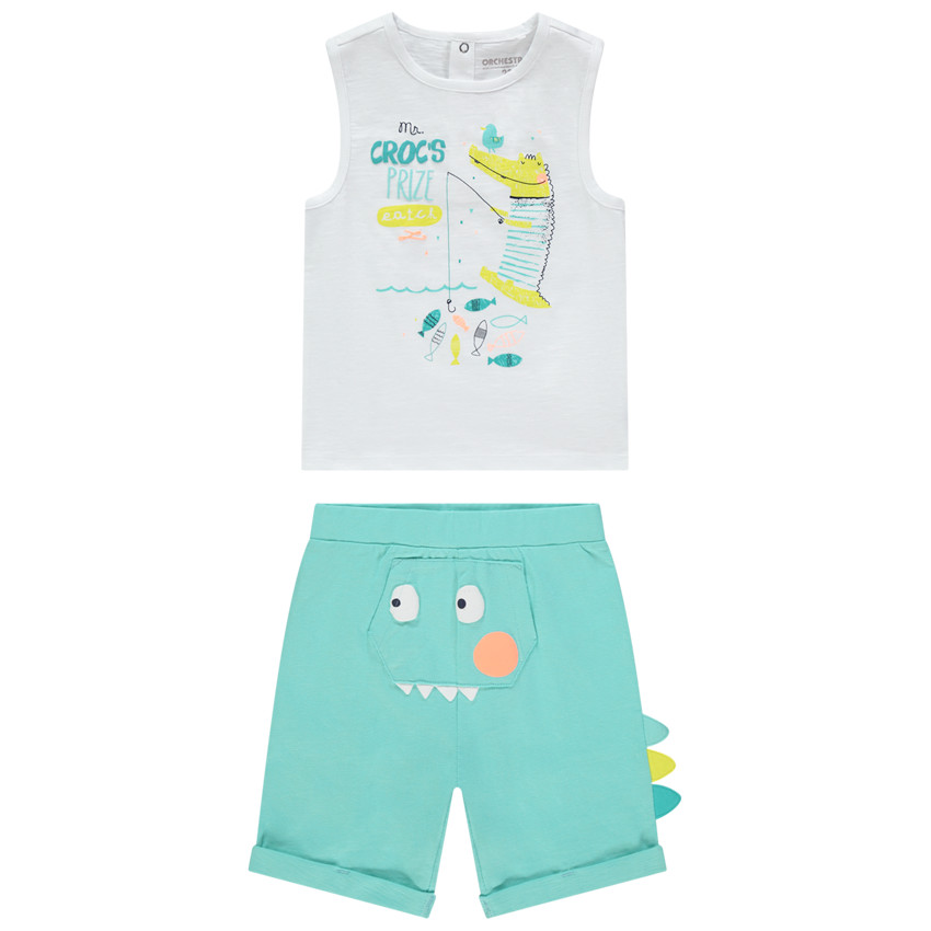 Σετ αμάνικο μπλουζάκι και βερμούδα σχέδιο κροκόδειλος 