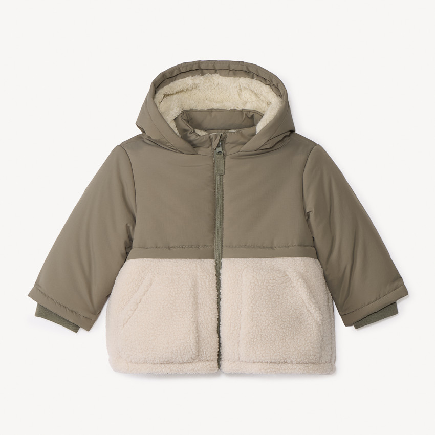 Doudoune bi-matière avec sherpa bouclette pour bébé garçon 