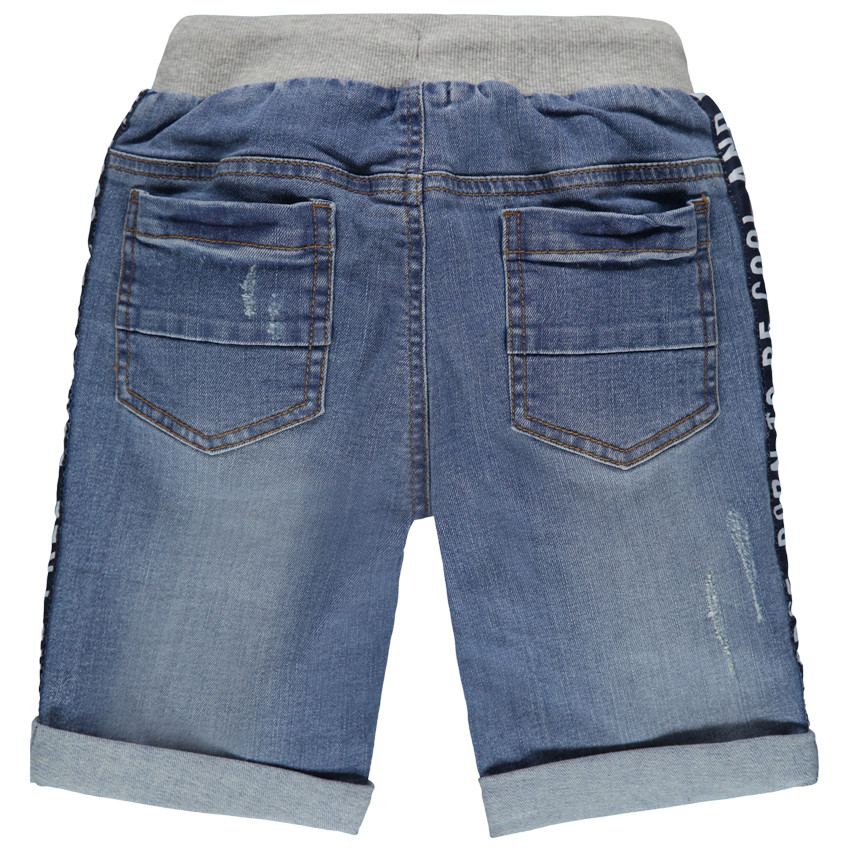 Τζιν βερμούδα με used όψη, εμπριμέ λωρίδες και λάστιχο στη μέση 