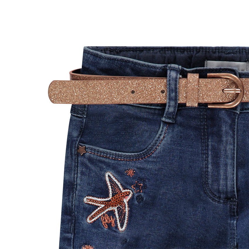 Τζιν με used όψη, αφαιρούμενη ζώνη με παγιέτες και κεντήματα 