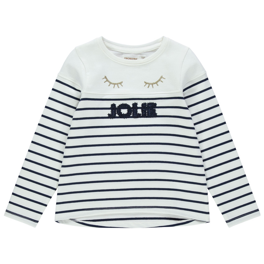 Marinière manches longues à rayures et yeux printés dorés 