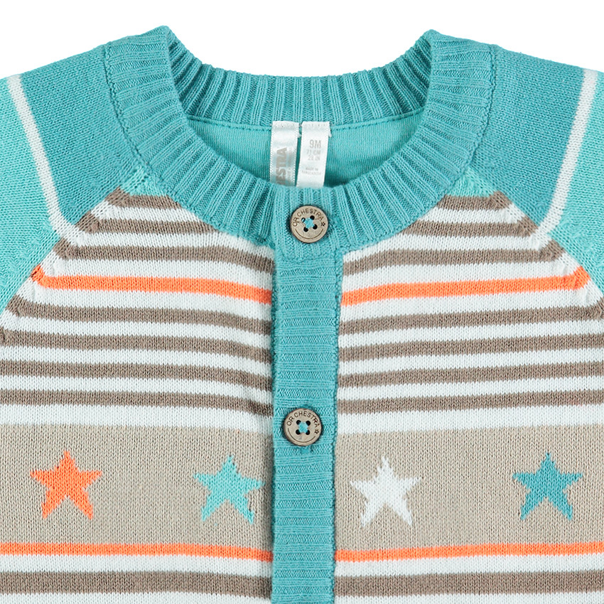 Πλεκτή ζακέτα με ζακάρ μοτίβα και ζέρσεϊ επένδυση 