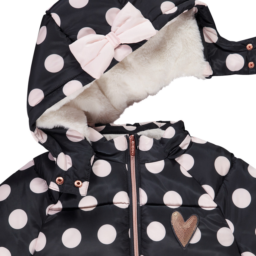 Doudoune en jersey avec doublure en sherpa imprimé pois et coeur en sequins pour fille 