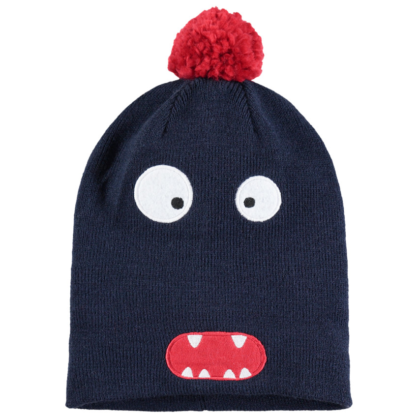 Πλεκτός σκούφος με κεντημένο στόμα και μάτια 