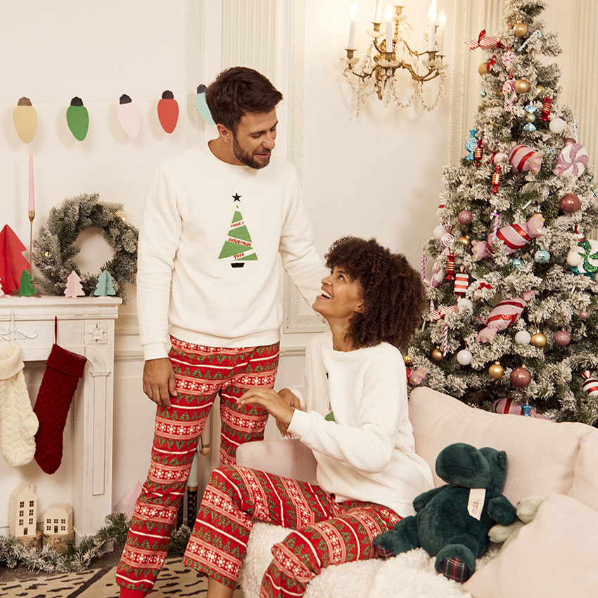 Pyjama De Noël 2 Pièces Manches Longues - T-shirt + Pantalon, Motif Fête, Pour Enfants